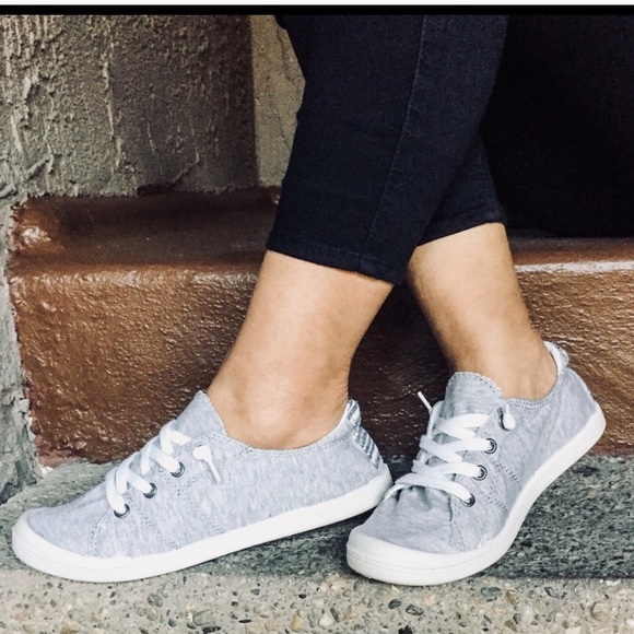 CUTE GRAY LACE UP SLOUCHY FLAT SNEAKERS KICKS - Picture 6 of 6